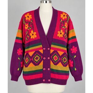 I.B. Diffusion 55% ramie 45% cotton Women’s L Vintage Embroidered Cardigan
